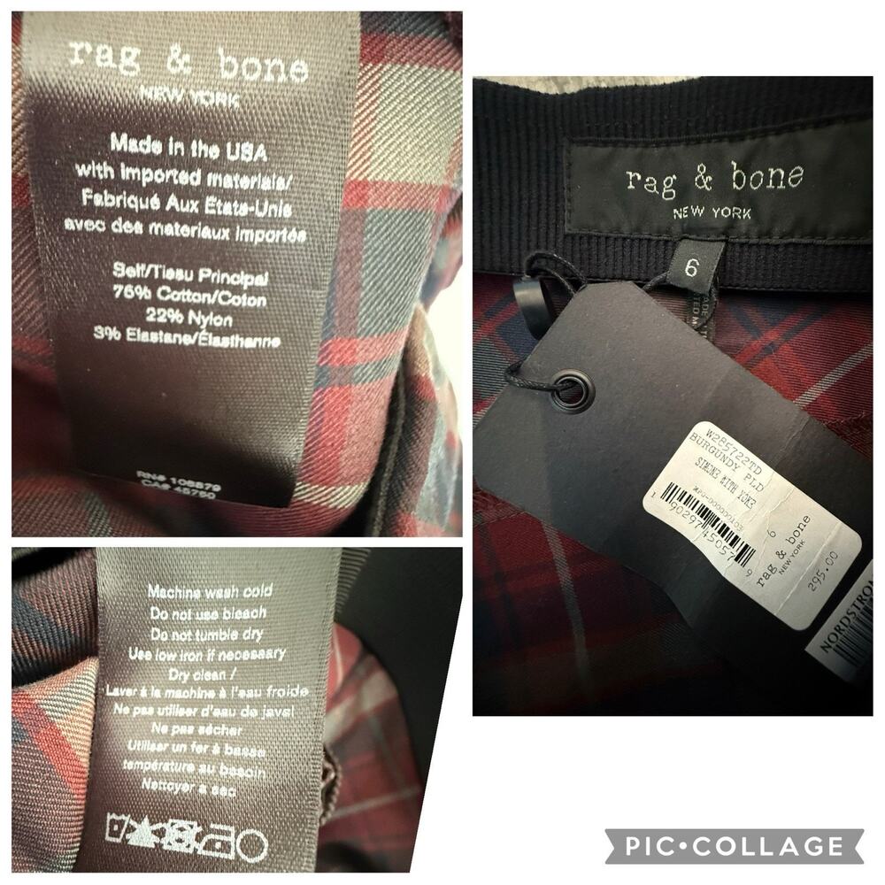 Rag & Bone Simone Pant Trousers Burgundy Plaid Check Cropped Side Zip Size 6 NEW - Picture 12 of 12